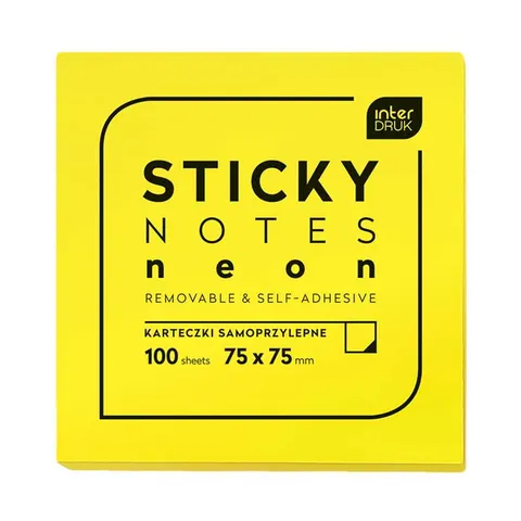 Karteczki samoprzylepne Interdruk Neon 75 x 75 mm żółte