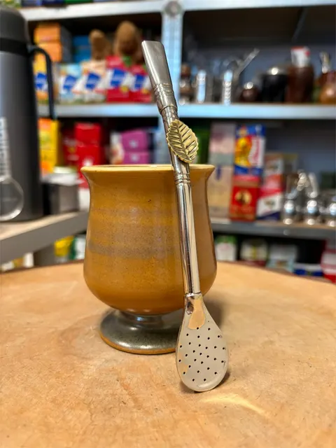 Bombilla (bombillon) Cuchara Alpaca "Hoja" 18 cm