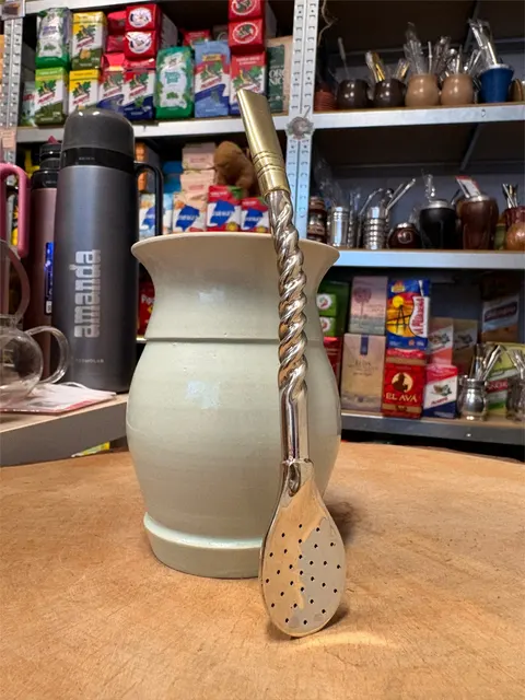 Bombilla (bombillon) Cuchara Cincelado Pico del Loro "Oro" 17,5/18 cm