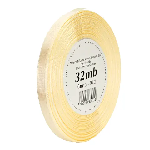 Wstążka satynowa 6 mm 32 m - 011 jasnokremowa