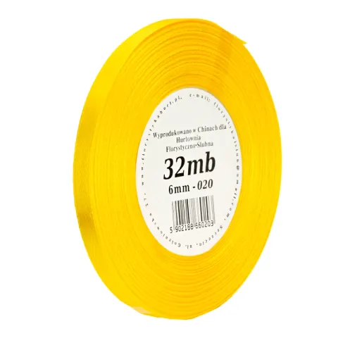 Wstążka satynowa 6 mm 32 m - 020 żółta