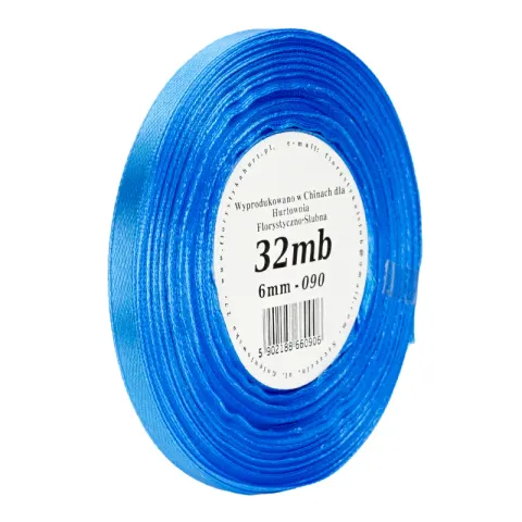 Wstążka satynowa 6 mm 32 m - 090 niebieska