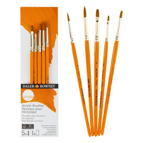 Pędzle syntetyczne Daler Rowney zestaw Acrylic Brushes set 2 - 5 szt.