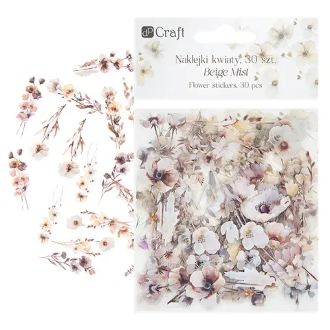 Naklejki PET Kwiaty Beige Mist dpCraft 30 sztuk