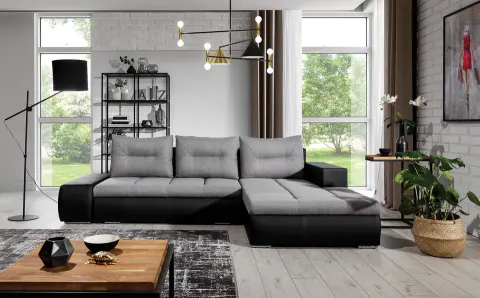 Rozkładany narożnik OTTAVIO jasny szary + czarna ekoskóra