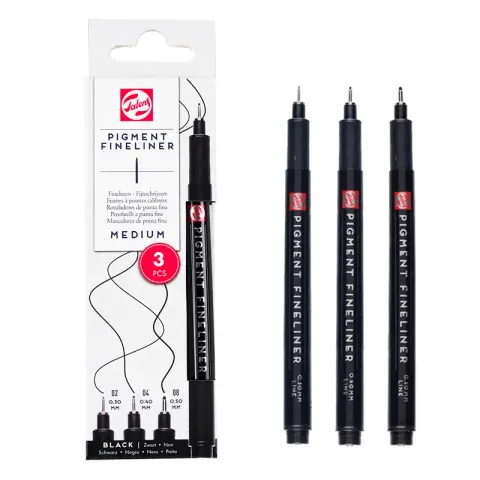 Cienkopisy Talens Pigment Fineliner zestaw 3 szt. Medium - 02, 04, 08
