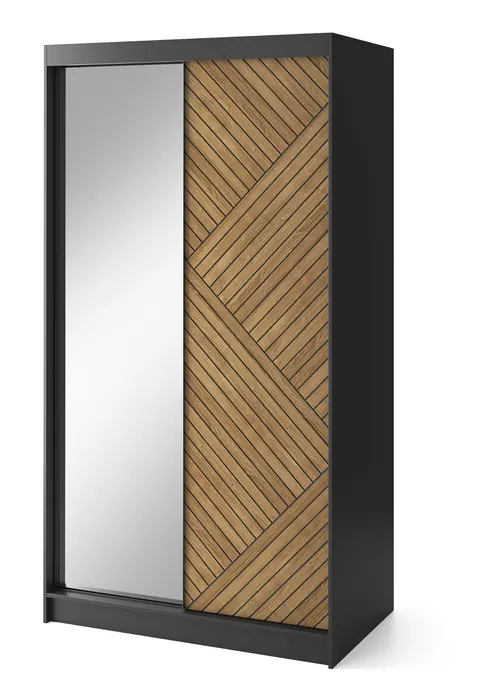 Szafa przesuwna MARRPHY II 120 cm z lustrem dąb caramel + czarny mat