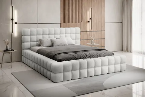 Białe łóżko tapicerowane DIZZLE 180x200 cm z pojemnikiem