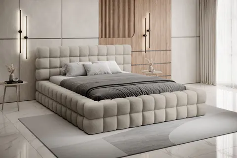 Łóżko tapicerowane DIZZLE 160x200 cm z pojemnikiem cappuccino baranek