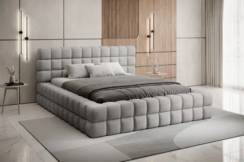Szare łóżko tapicerowane DIZZLE 180x200 cm z pojemnikiem na pościel