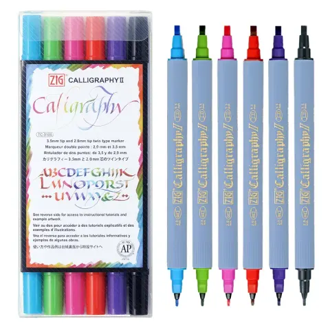 Pisaki do kaligrafii Kuretake Zig Calligraphy II zestaw 6 kolorów