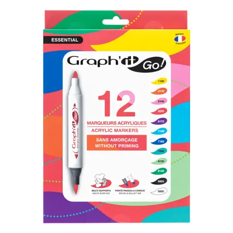 Markery akrylowe Graph’it Go! Zestaw 12 kolorów Essential