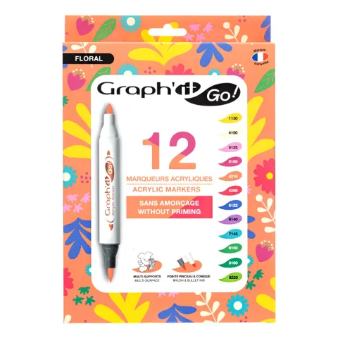 Markery akrylowe Graph’it Go! Zestaw 12 kolorów Floral