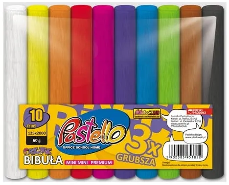 Bibuła mini 10-kol. Premium 60g, 12 cm x 250 cm, Pastello