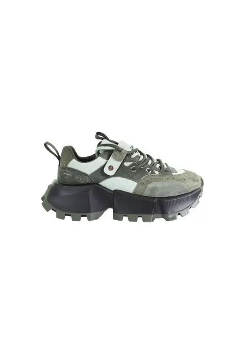 Damskie skórzane sneakersy zielone GOE UU2N4015