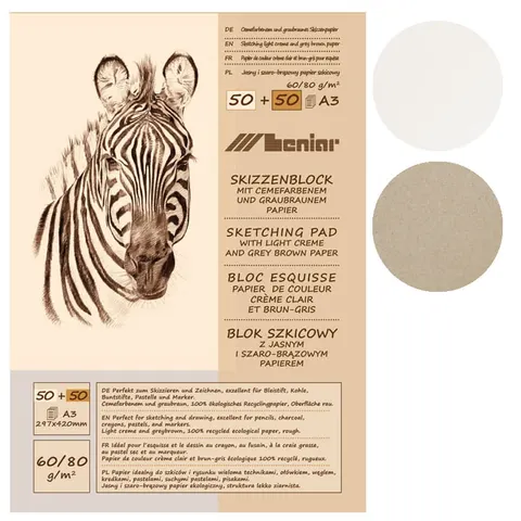 Blok szkicowy Leniar zebra Eco mix - A3, 80 g, 100 ark., 2 kol.