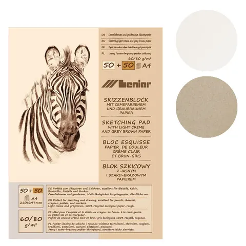 Blok szkicowy Leniar zebra Eco mix - A4, 80 g, 100 ark., 2 kol.