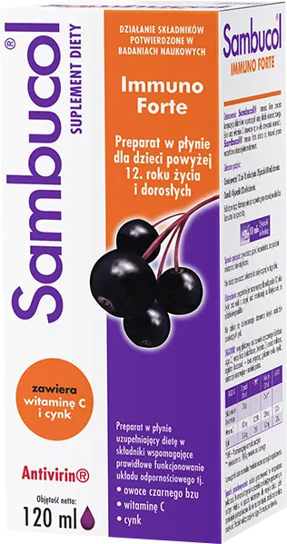 SAMBUCOL IMMUNO FORTE, ekstrakt z owoców czarnego bzu, syrop, 120 ml