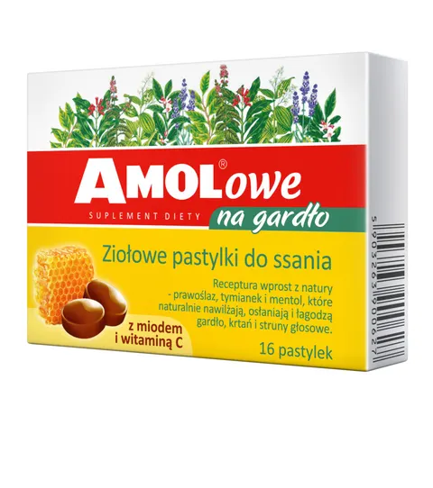 AMOLOWE NA GARDŁO, z miodem i witaminą C, pastylki do ssania, 16 szt.