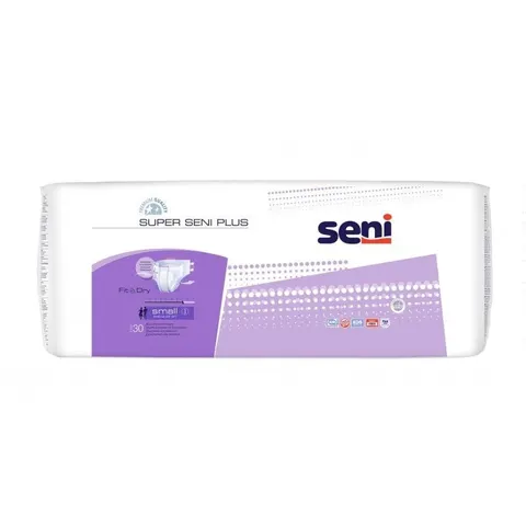 SUPER SENI PLUS, pieluchomajtki dla dorosłych na rzepy, rozmiar S, obwód 55-80 cm, 30 szt.