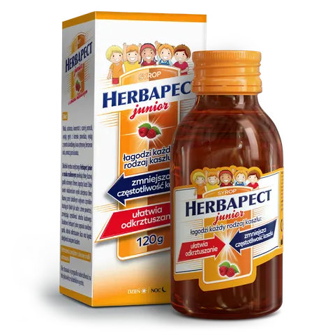 HERBAPECT JUNIOR, syrop o smaku malinowym, 120g
