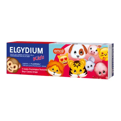 ELGYDIUM KIDS EMOJI, pasta do zębów, żel, smak truskawkowy, 50 ml