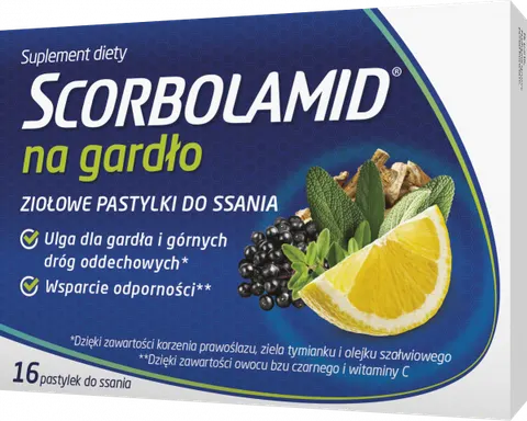 SCORBOLAMID NA GARDŁO, tabletki do ssania, 16 sztuk