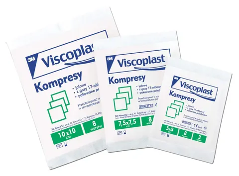 VISCOPLAST, jałowe kompresy z gazy 17-nitkowej, 8-warstwowe, 5 x 5 cm, 3 szt.