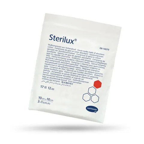 STERILUX, jałowe kompresy gazowe (17N 12W), 10 x 10 cm, 3 szt.