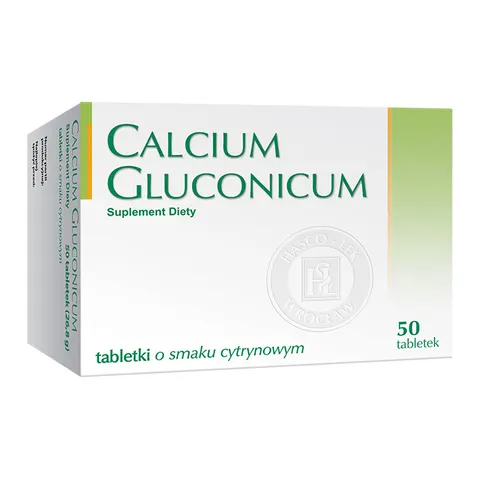 CALCIUM GLUCONICUM, smak cytrynowy, tabletki powlekane, 50 szt.