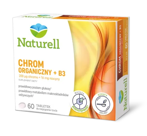 NATURELL CHROM ORGANICZNY + B3, tabletki do ssania, 60 szt.