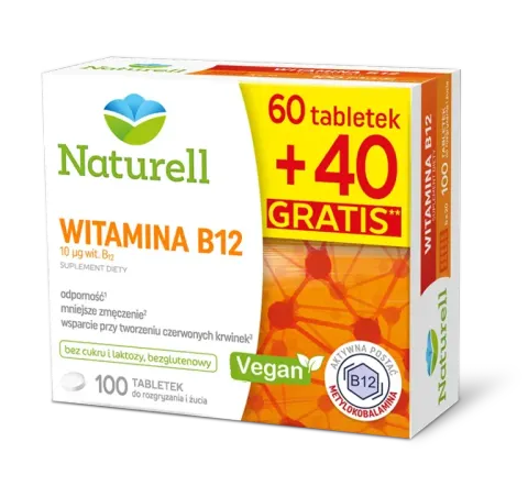 NATURELL WITAMINA B12, tabletki do żucia, 100 szt. (60 + 40 gratis)