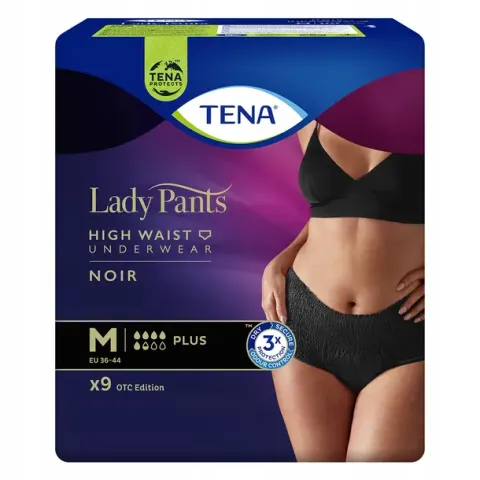 TENA LADY PANTS PLUS NOIR OTC EDITION, majtki chłonne, rozmiar M, 9 szt.