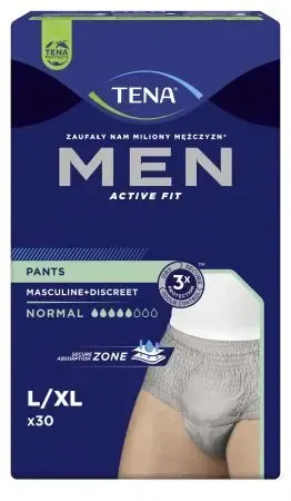 TENA MEN PANTS NORMAL GREY, majtki chłonne, rozmiar L/XL, 30 szt.