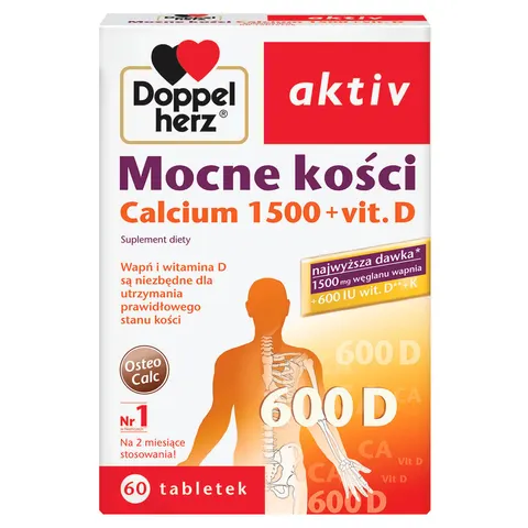 DOPPELHERZ AKTIV MOCNE KOŚCI CALCIUM 1500+VIT.D3, tabletki, 60 szt.