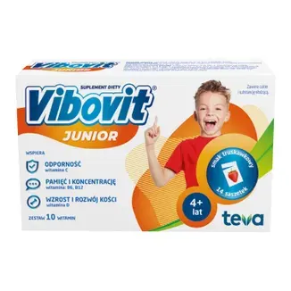 VIBOVIT JUNIOR, smak truskawkowy, saszetki z proszkiem, 14 szt.