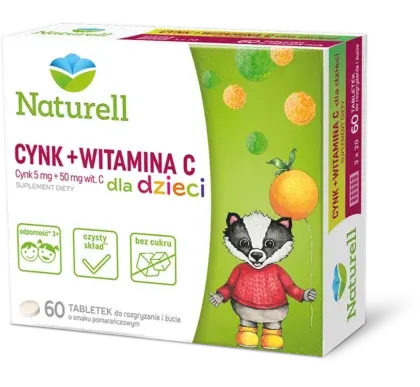 NATURELL CYNK + WITAMINA C DLA DZIECI, tabletki do żucia, 60 szt.