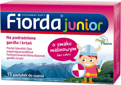 FIORDA JUNIOR, pastylki do ssania o smaku malinowym, 15 szt.