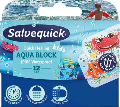 SALVEQUICK AQUA BLOCK KIDS, plastry dla dzieci, 12 szt.