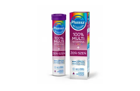 PLUSSSZ 100% MULTIWITAMINA + ŻEŃ-SZEŃ, tabletki musujące, 20 szt.