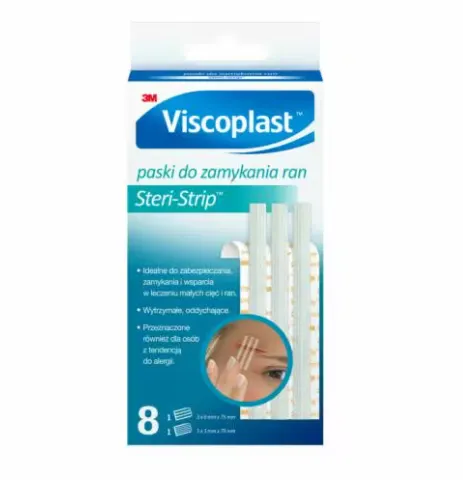 VISCOPLAST, Steri strip paski do zamykania ran, 6 mm x 75 mm, 3 mm x 75 mm, 8 szt.