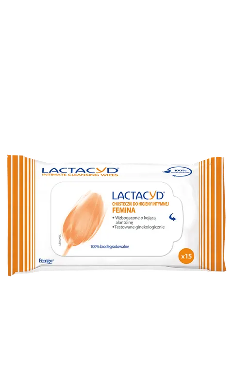 LACTACYD FEMINA, chusteczki do higieny intymnej, 15 szt.