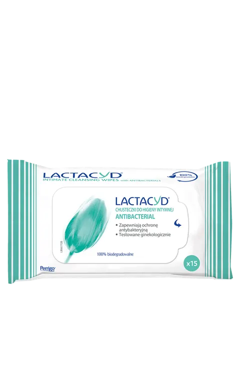 LACTACYD ANTIBACTERIAL, chusteczki do higieny intymnej, 15 szt.