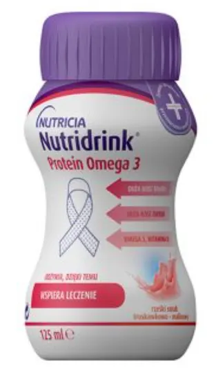 NUTRIDRINK PROTEIN OMEGA 3, smak truskawka-malina, płyn, 4 szt. x 125 ml