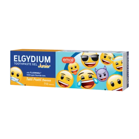 ELGYDIUM EMOJI JUNIOR, pasta do zębów dla dzieci, smak tutti-frutti, 50 ml