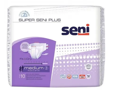SENI SUPER PLUS, pieluchomajtki, rozmiar M, 75-110 cm, 10 sztuk