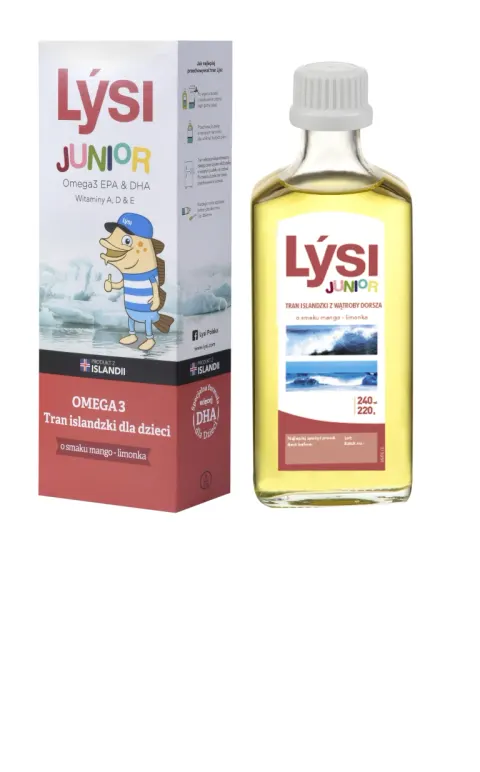 LYSI JUNIOR, tran islandzki dla dzieci o smaku mango limonka, olej, 240 ml