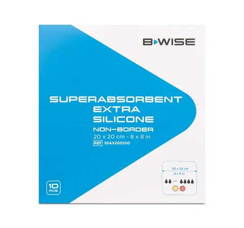BWISE, Opatrunek extra superchłonny z siliconem / Superabsorbent extra silicone non border, 20 x 20 cm, 10 szt.