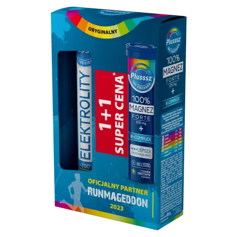 PLUSSSZ ZESTAW PLUSSSZ ELEKTROLITY + 100% MULTIWITAMINA, 24 tabletki musujące + 100% MAGNEZ FORTE+ B-COMPLEX, 20 tabletek musujących