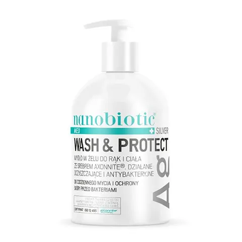 NANOBIOTIC MED SILVER WASH & PROTECT, mydło w żelu do rąk i ciała ze srebrem axonnite, 500 ml